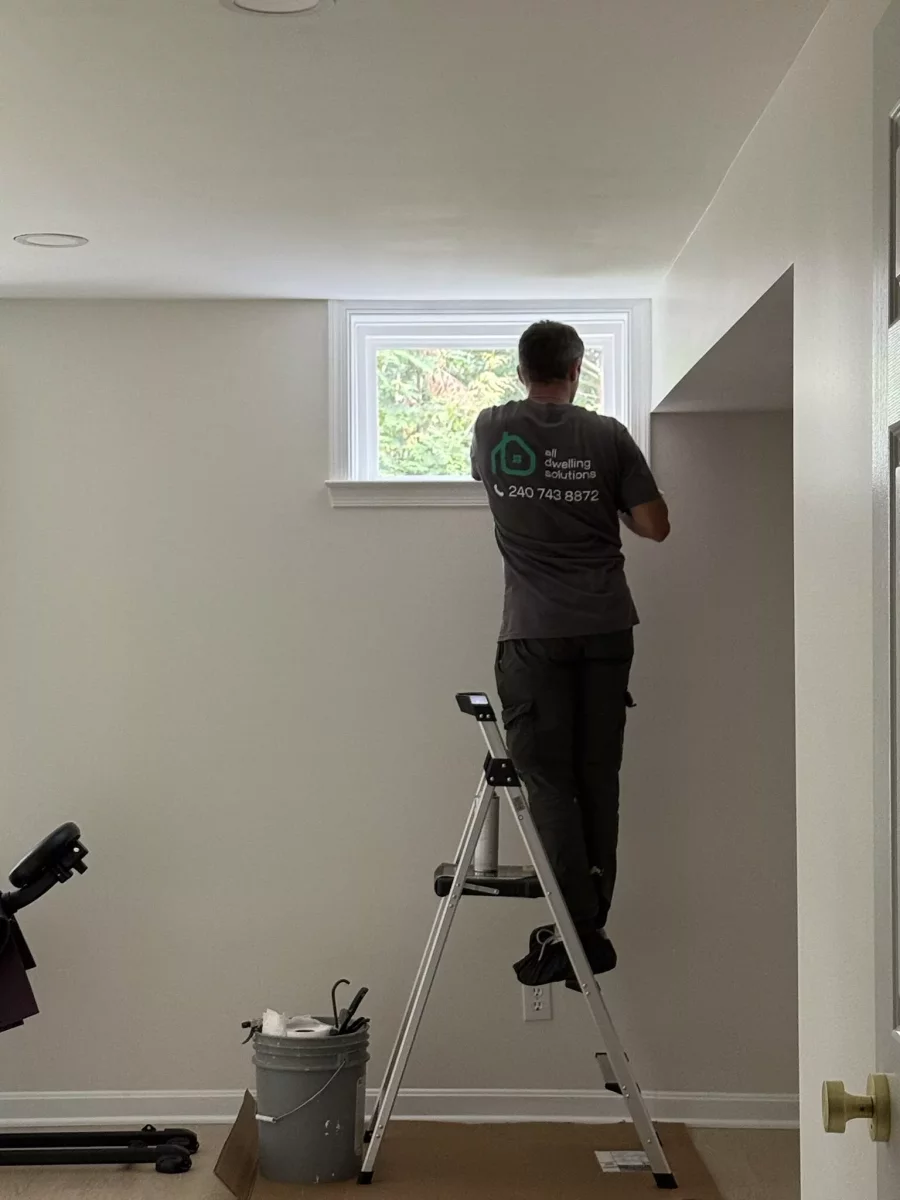 Professional basement window replacement and interior trim finishing in Rockville, MD by All Dwelling Solutions.