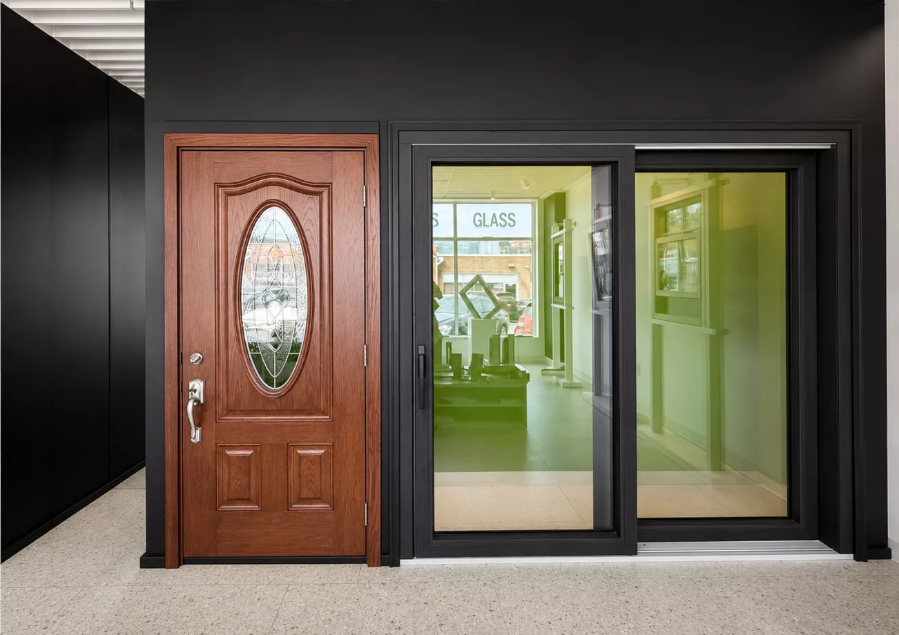 Inside the All Dwelling Solutions showroom in North Bethesda, MD — windows and doors on display