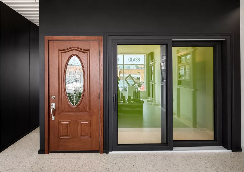 Inside the All Dwelling Solutions showroom in North Bethesda, MD — windows and doors on display