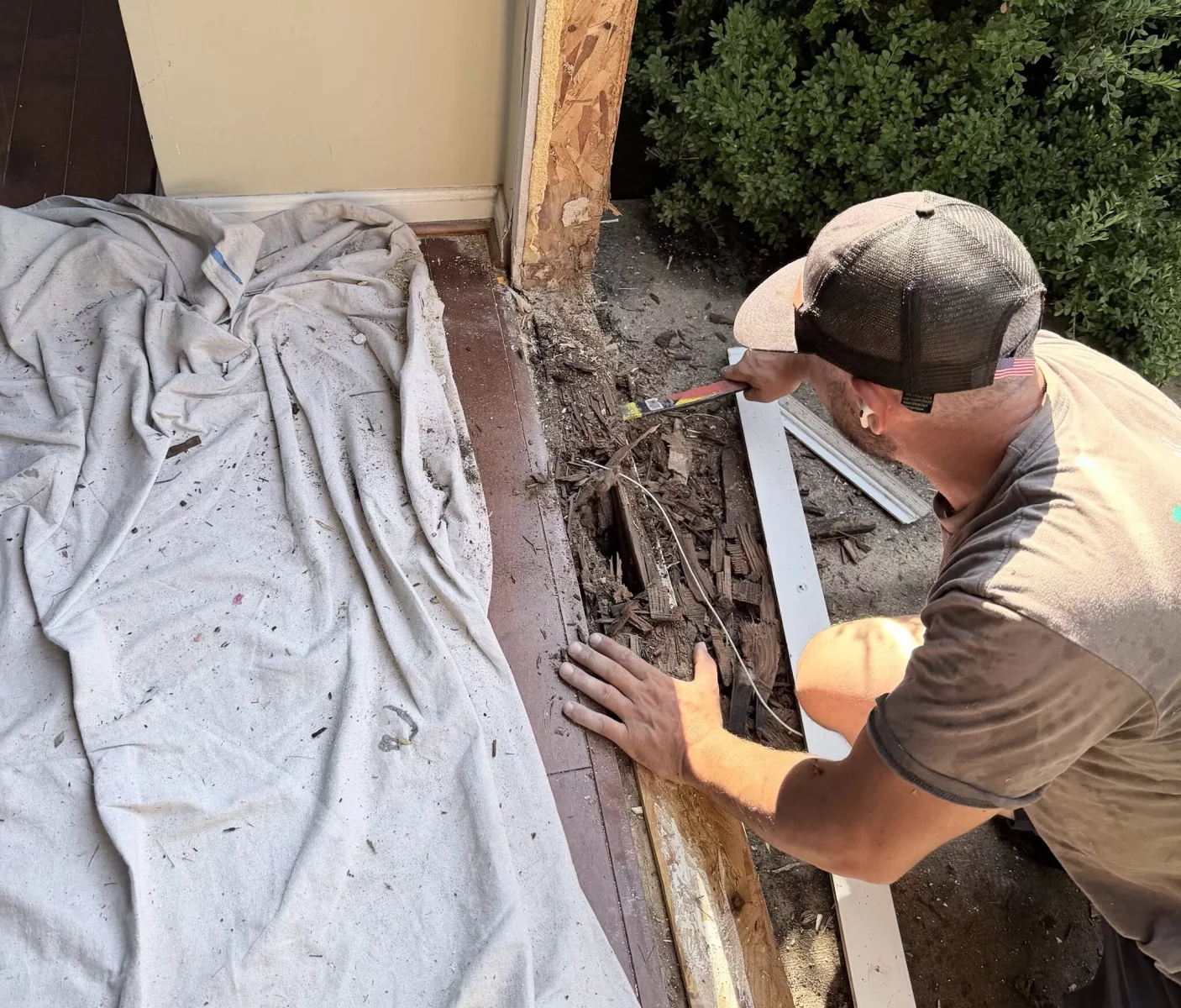Entry door frame preparation and repair