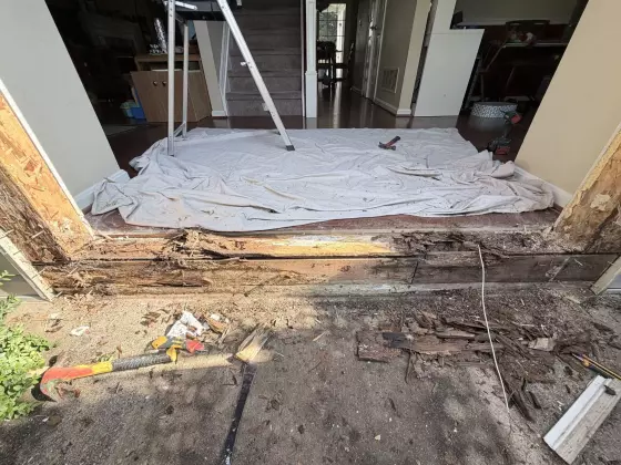 Rotted wood was discovered under the threshold