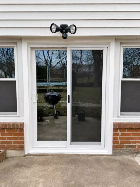 New installed sliding patio door in basement