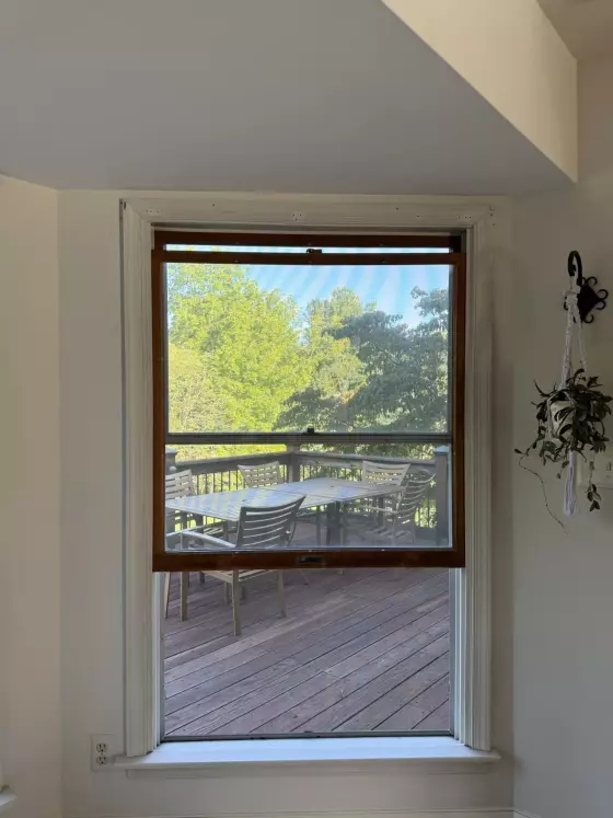 Before Oknoplast tilt-and-turn window replacement showing the original interior window in Monrovia, Maryland