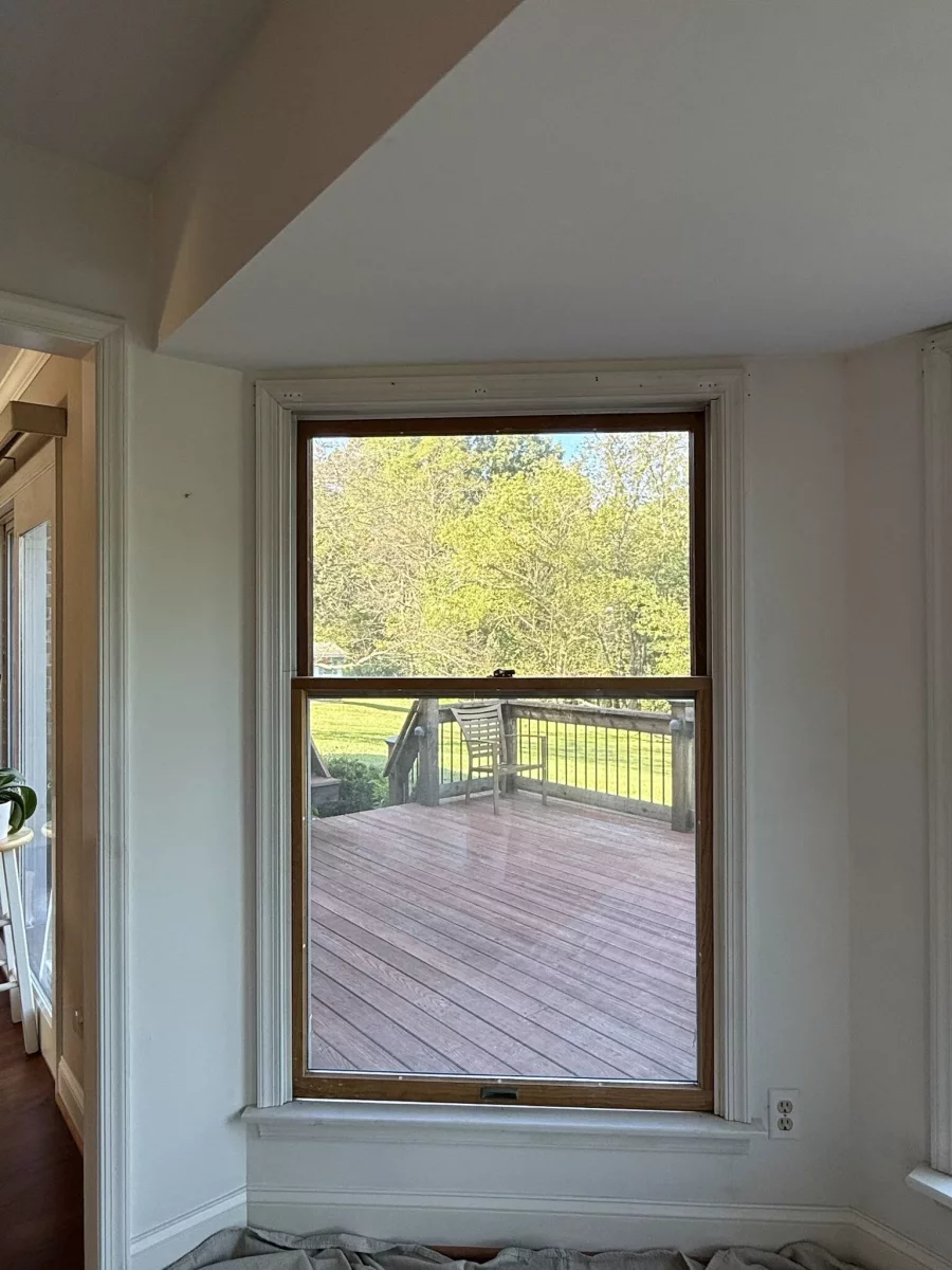 Before Oknoplast tilt-and-turn window replacement showing the original double-hung window in Monrovia, Maryland