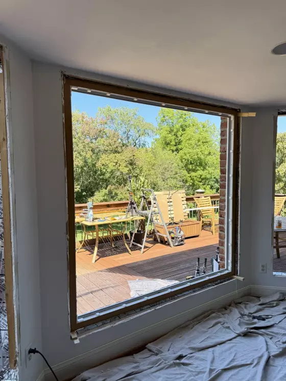 Large window opening prepared for full-frame Oknoplast tilt-and-turn window installation in Monrovia, Maryland