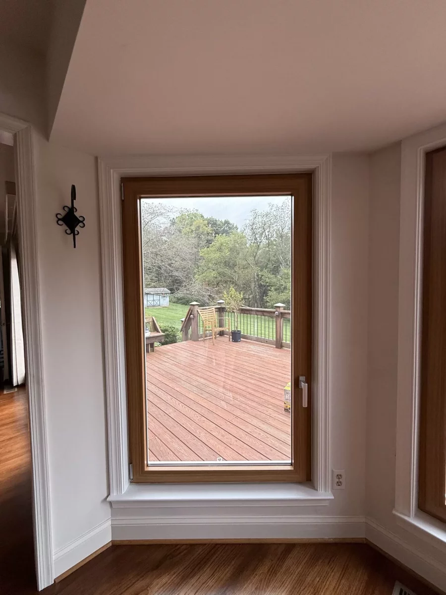 Finished Oknoplast tilt-and-turn window with premium interior trim after full-frame replacement in Monrovia, Maryland