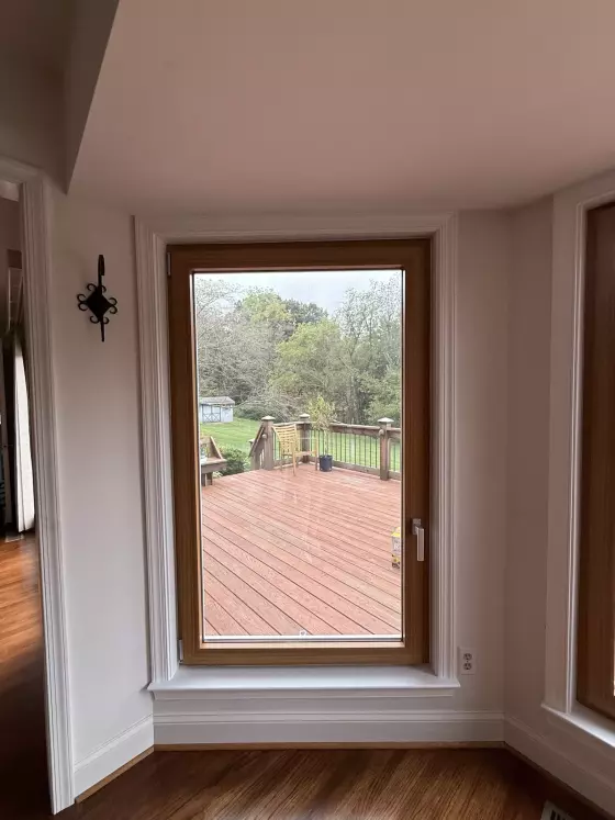 Finished Oknoplast tilt-and-turn window with premium interior trim after full-frame replacement in Monrovia, Maryland