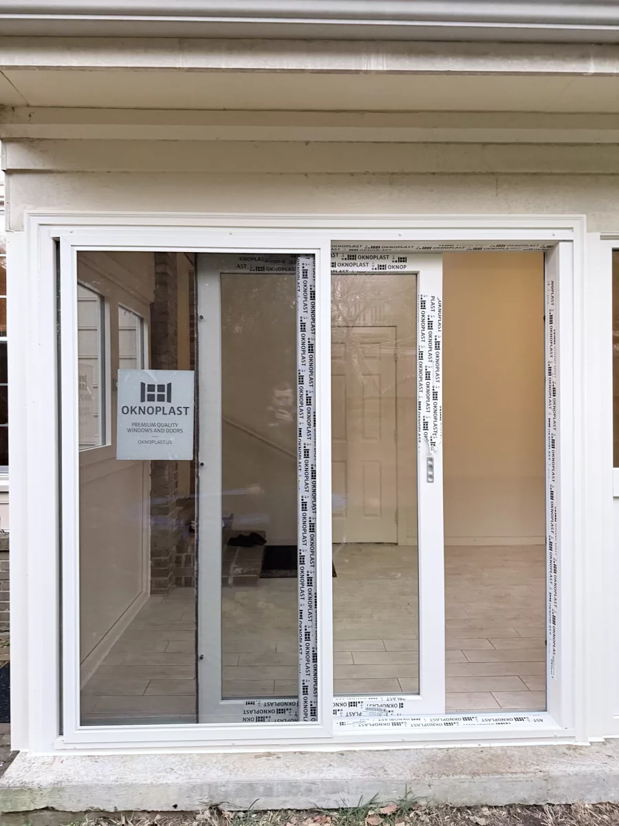 Close-up of Oknoplast Compact sliding patio door on a Potomac, MD sunroom