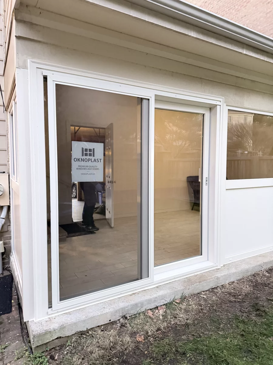 Close-up of Oknoplast Compact sliding patio door on a Potomac, MD sunroom